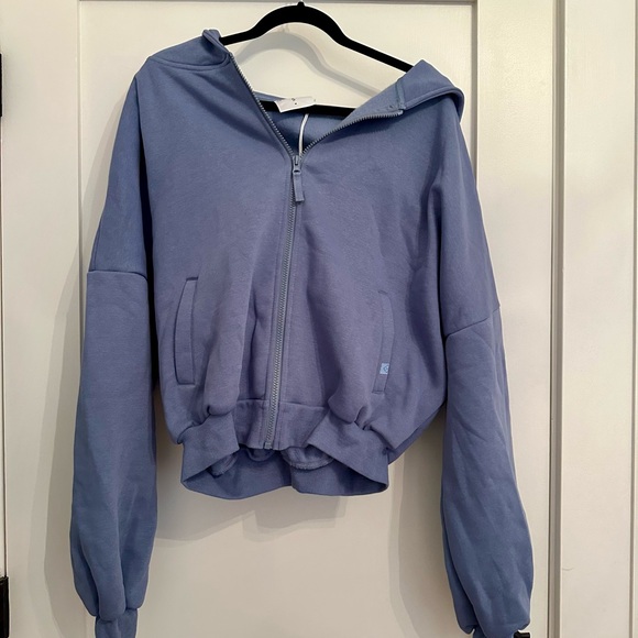 NWT Blogilates Full Zip Hooded Sweatshirt Hoodie Sz S Steel Blue - Picture 8 of 11